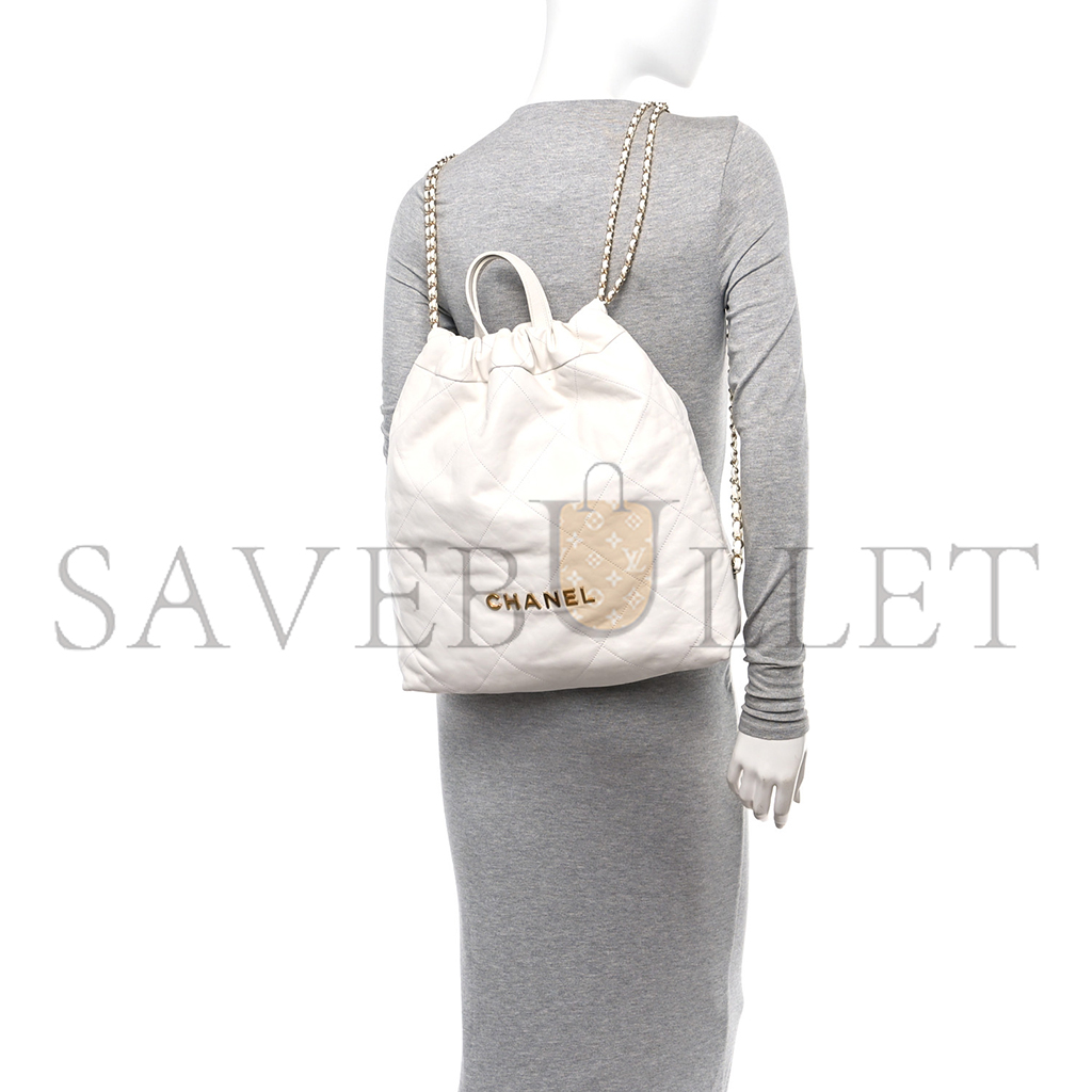 CHANEL MASTER SHINY CALFSKIN QUILTED CHANEL 22 BACKPACK WHITE (34*29*10.5cm) 